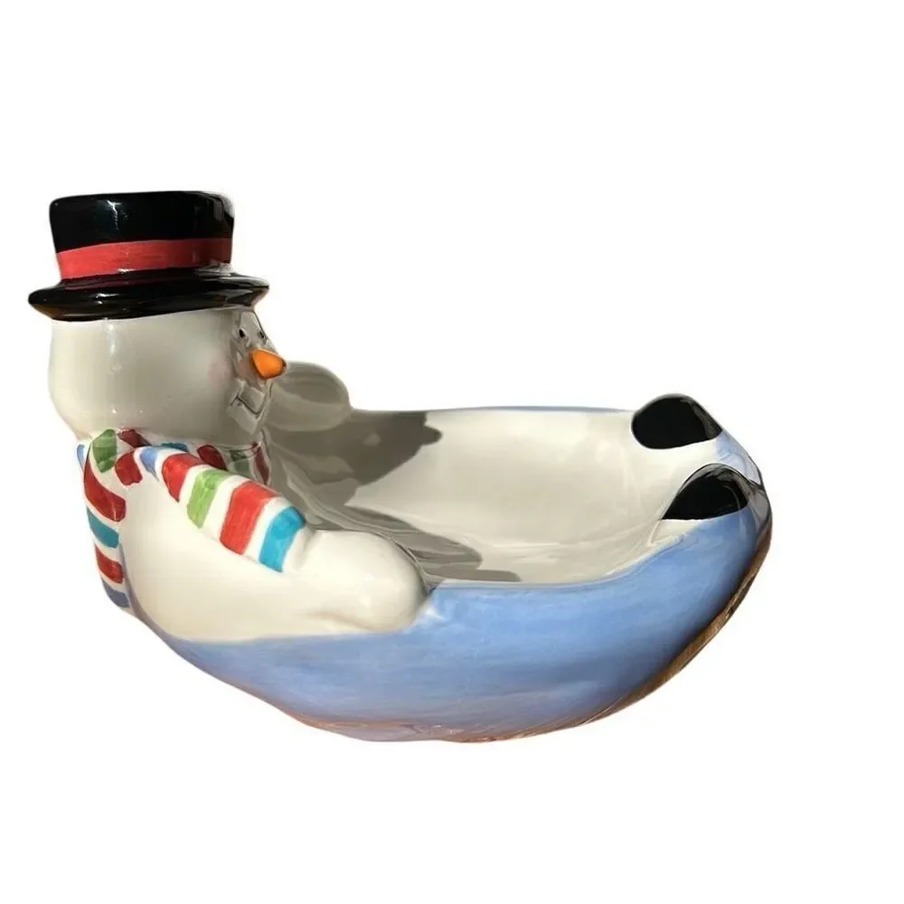 Vintage Flurries Collection Melted Snowman Holiday Christmas Trinket Dish